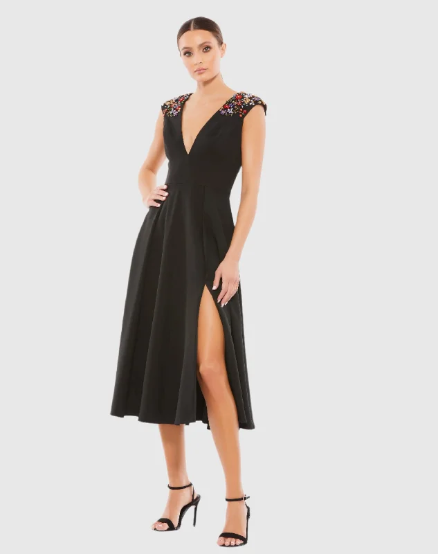Special Discount Beaded Cap Sleeve A Line Midi Dress
