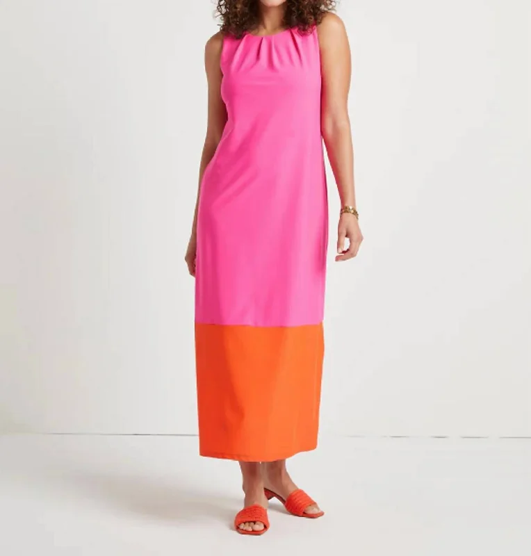 Discount Extravaganza Pamela Dress In Hot Pink/apricot