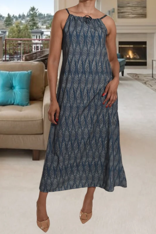 Midnight Sale Printed Navy Grey Strappy Maxi Tie Dress