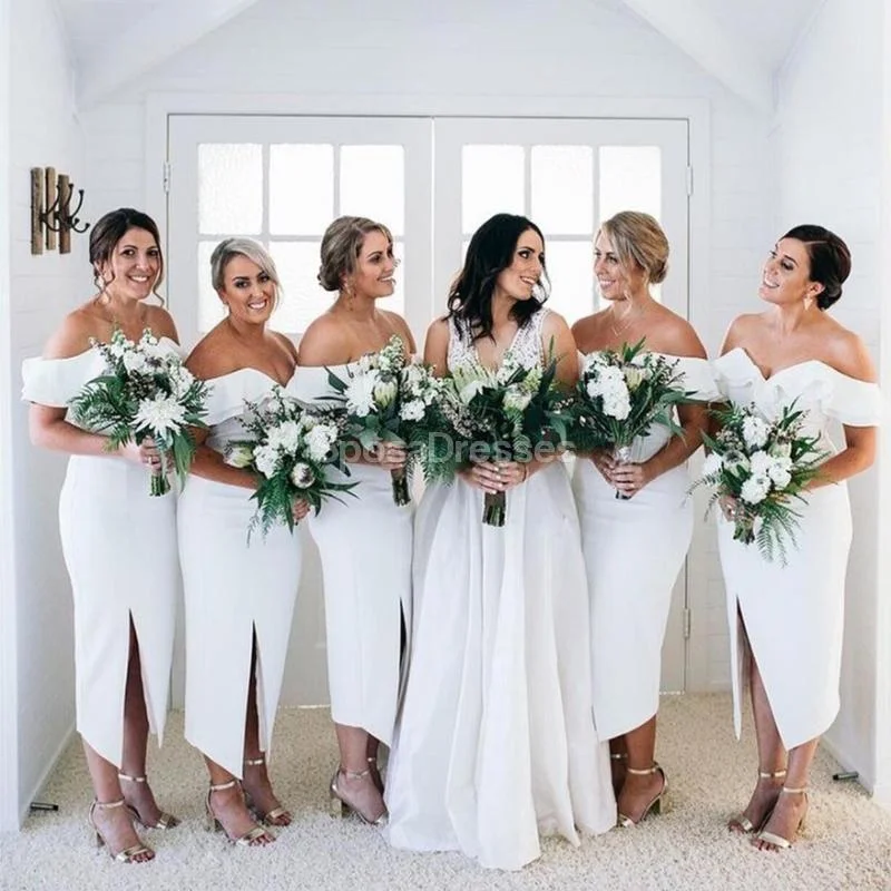 Unbeatable Prices Short Off Shoulder Side Slit Bridesmaid Dresses Online, Cheap Bridesmaids Dresses, WG706