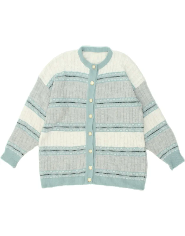 New Markdowns VINTAGE Womens Cardigan Sweater UK 16 Large Blue Striped