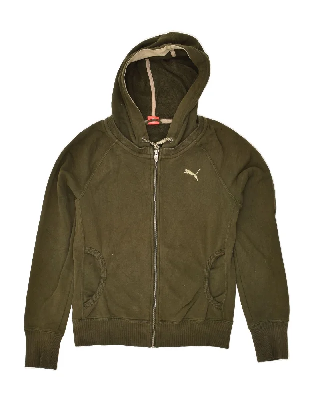 Limited Quantity PUMA Womens Zip Hoodie Sweater UK 12 Medium Khaki Cotton