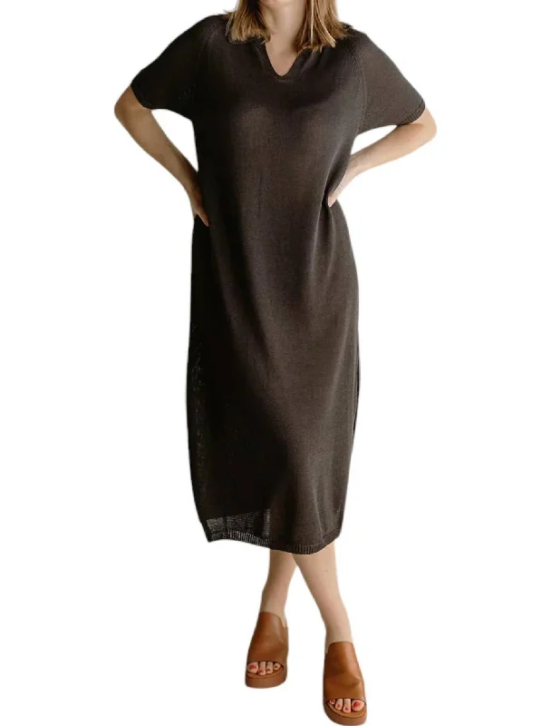 Sale Event Short Sleeve Knit Collar Dress In Coal