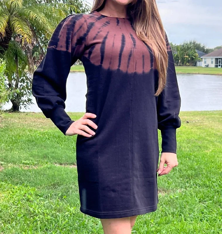 Deal Mania Sweatshirt Dress In Caviar Storm Tie Dye By Hatley In Caviar Tie Dye