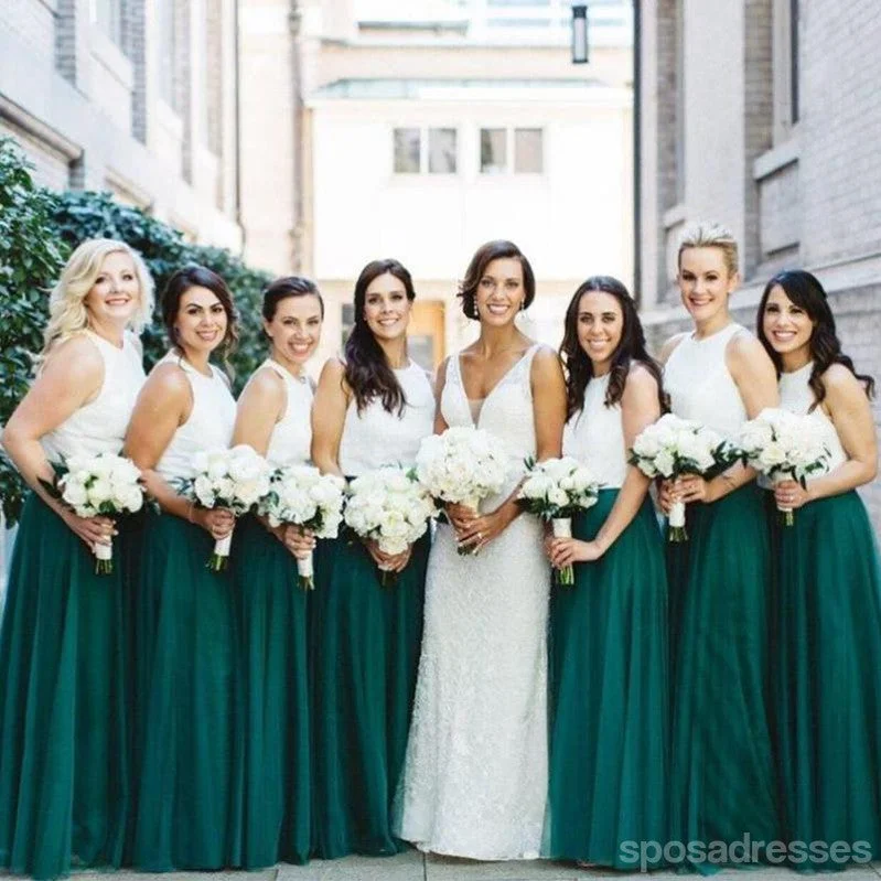 Limited Time Discount Jewel Ivory Bodice Green Skirt A-line Long Cheap Bridesmaid Dresses Online, WG678