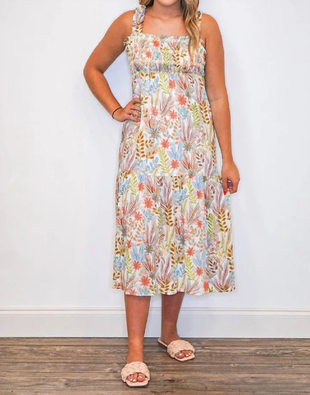 Sale Event Floral Print Smocked Midi Dress In Cream