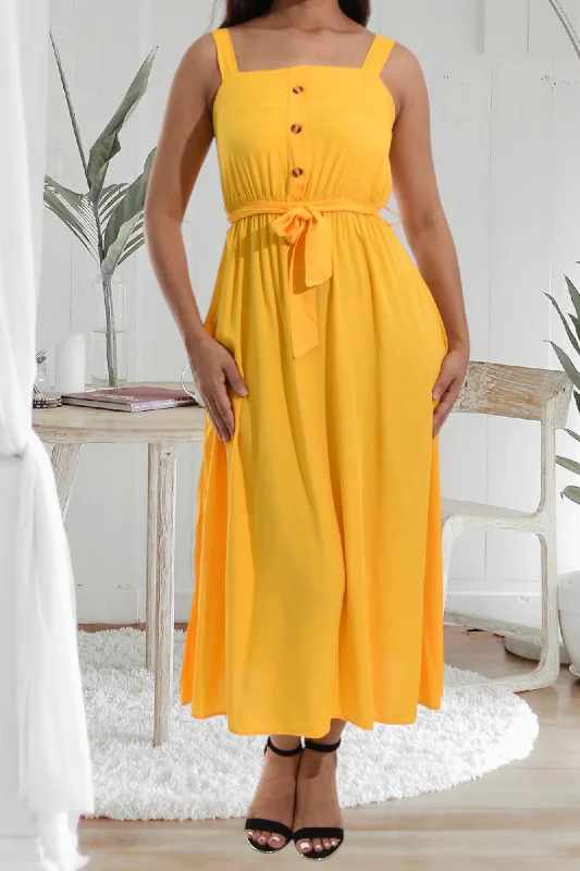 Savings Bonanza Ladies Midi Yellow Tie Dress