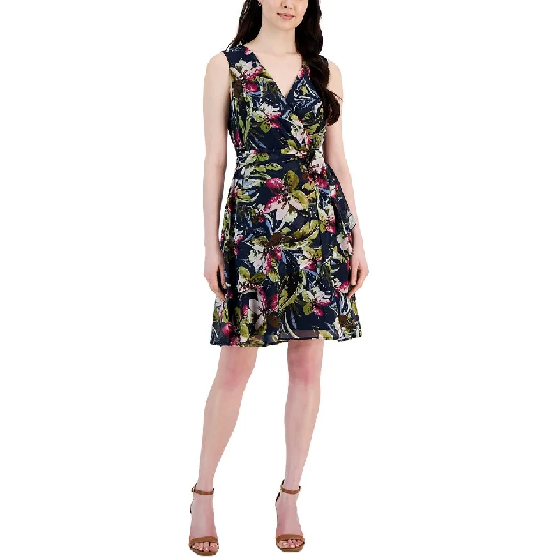 One-DAY Sale Womens Floral Print Above Knee Fit & Flare Dress