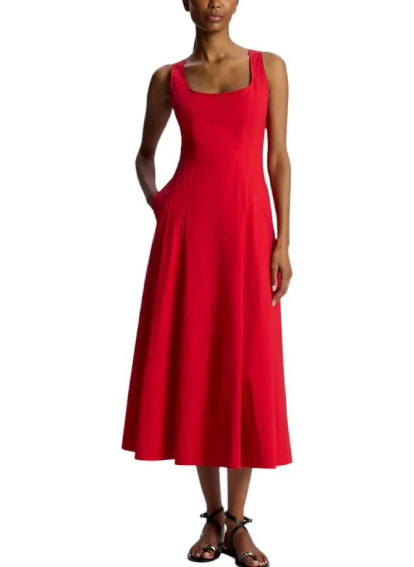Overstock Isabel Cotton Midi Dress In Rouge
