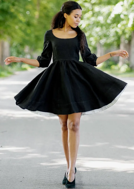 Special Discount Mini Carmen Dress, 3/4 Sleeve, Black Pansy