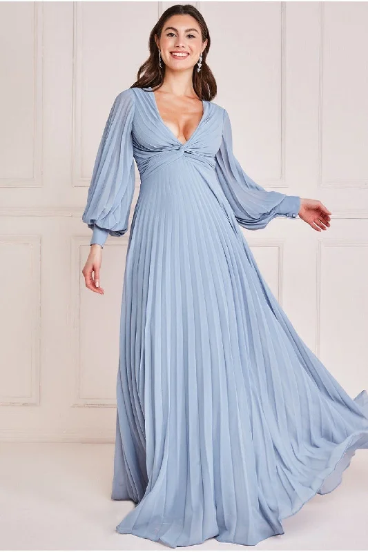 Epic Deals Goddiva Fully Pleated Chiffon Maxi Dress - Blue