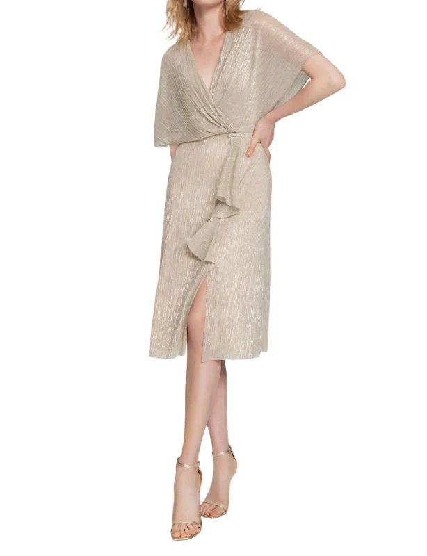 Limited Quantity V-Neck Wrap Dress In Champagne/gold