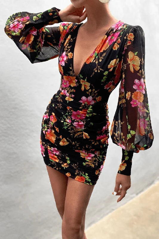 Online Specials Kim Mini Dress - Black Floral
