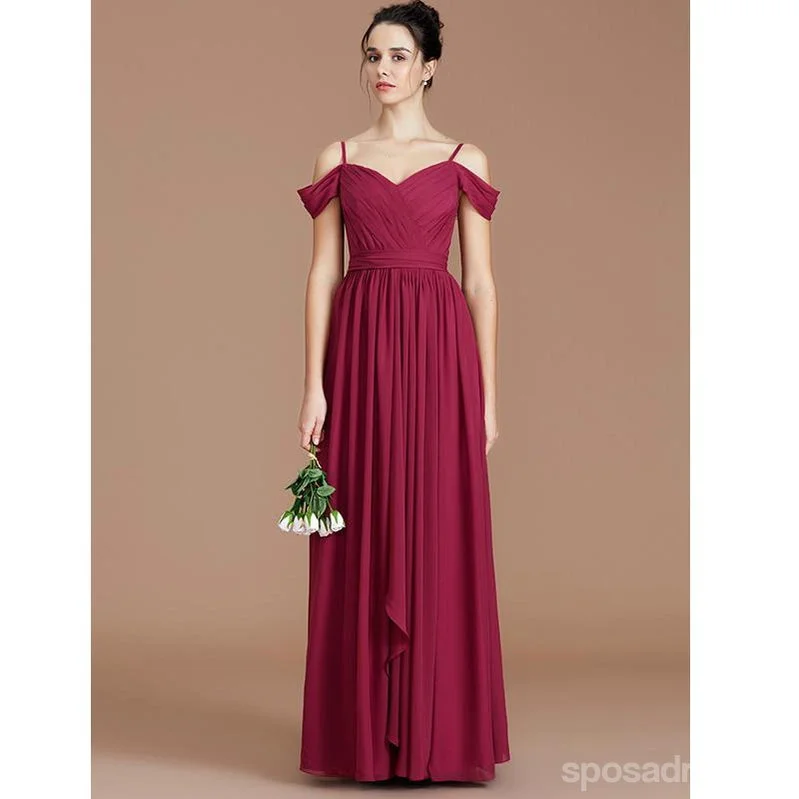 Blowout Sale Chiffon Dark Red Spaghetti Straps Long Cheap Bridesmaid Dresses Online, WG676