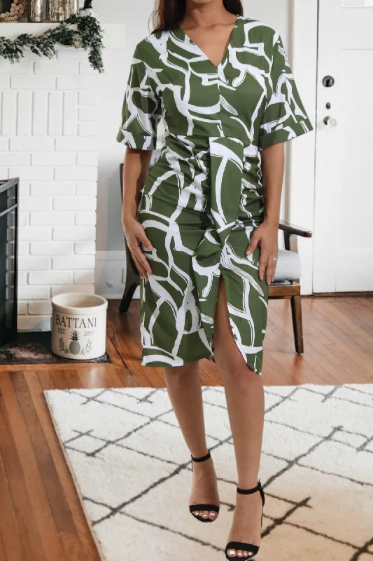 Extra Savings Ladies Olive Front Slit Dress