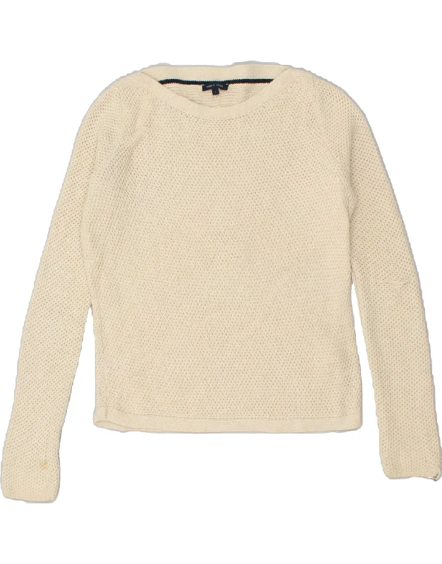 Special Price TOMMY HILFIGER Womens Boat Neck Jumper Sweater UK 10 Small Beige Cotton