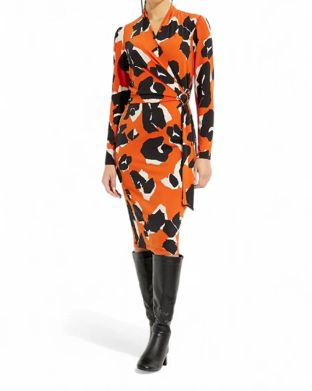 Markdown Madness Knee-Length Wrap Dress In Tandoori/multi