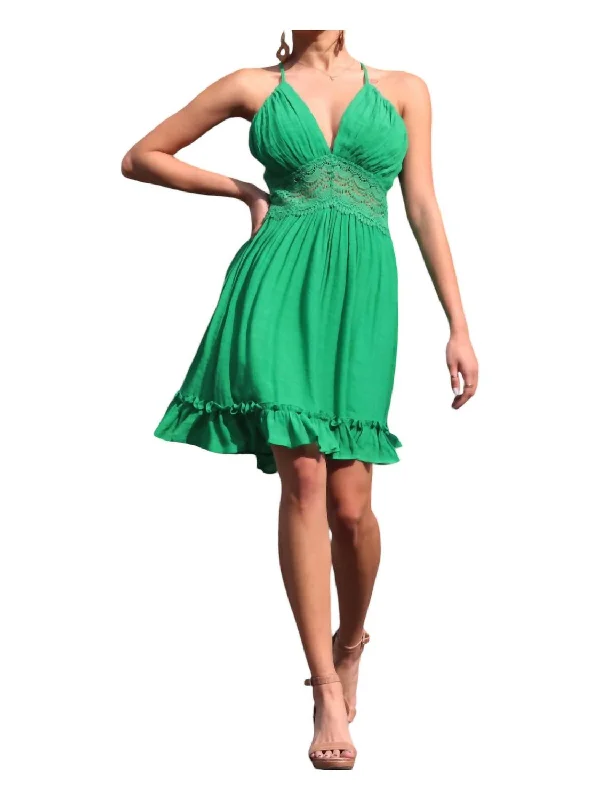 Unbeatable Prices Ruffled Hem Lined Dress In Kgreen
