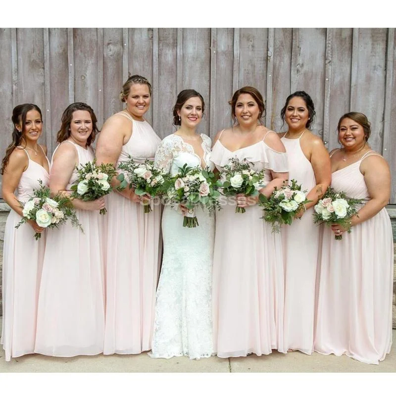 Price Buster Mismatched Pale Pink Chiffon Long Bridesmaid Dresses Online, WG711
