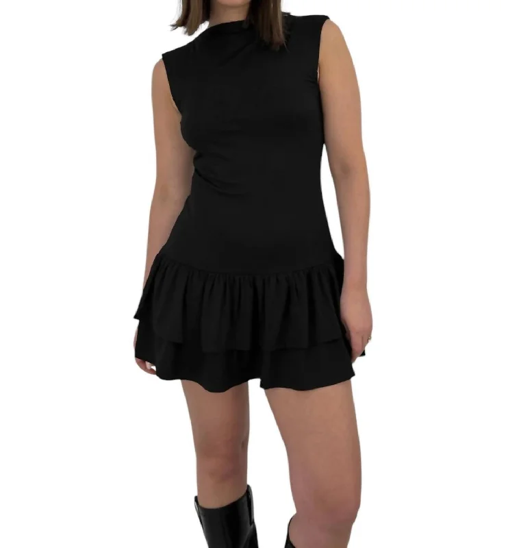 Midnight Madness Drop Waist Ruffle Mini Dress In Black