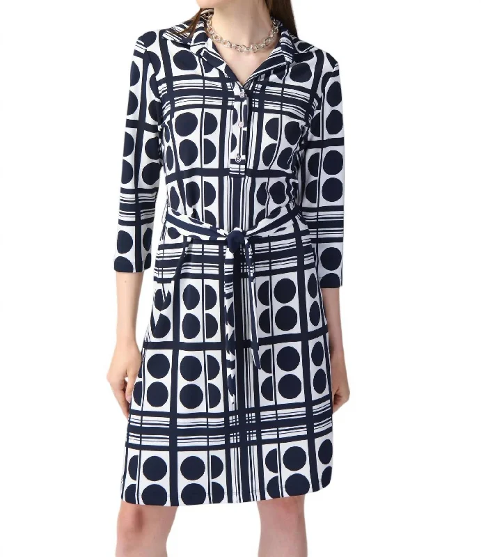 Sale Event Geometric Print Shirt Dress In Vanilla/midnight Blue