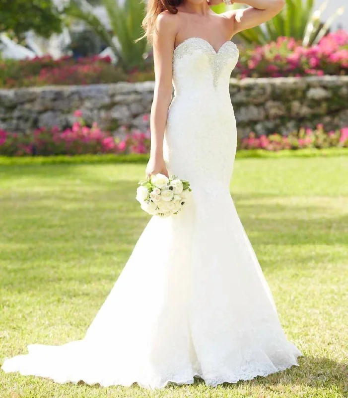 Epic Deals Swarovski Crystal Embellished Fit And Flare Gown In Ivory/silver