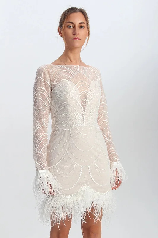 Closeout Sale Ashlyn Feather Trim Mini Dress