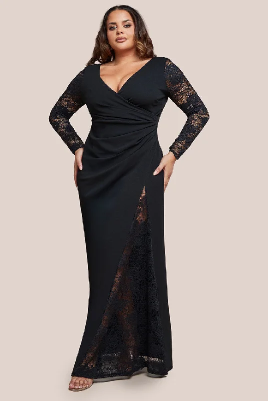 Super Sale Goddiva Plus Scuba & Lace Wrap Maxi Dress - Black