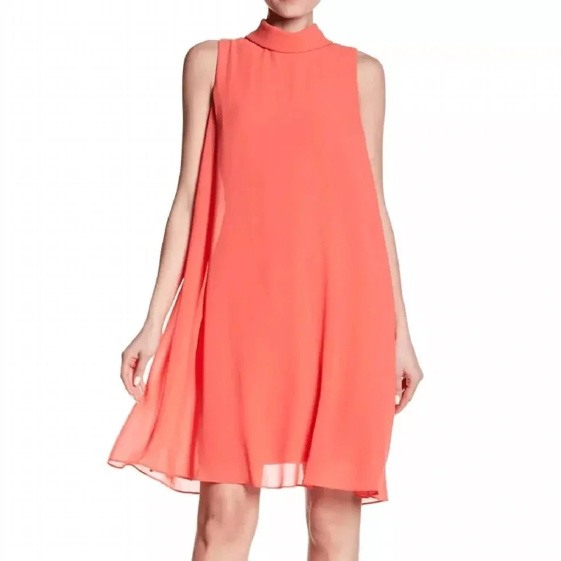 Value Deals Sleeveless High Neck Swing Dress In Coral