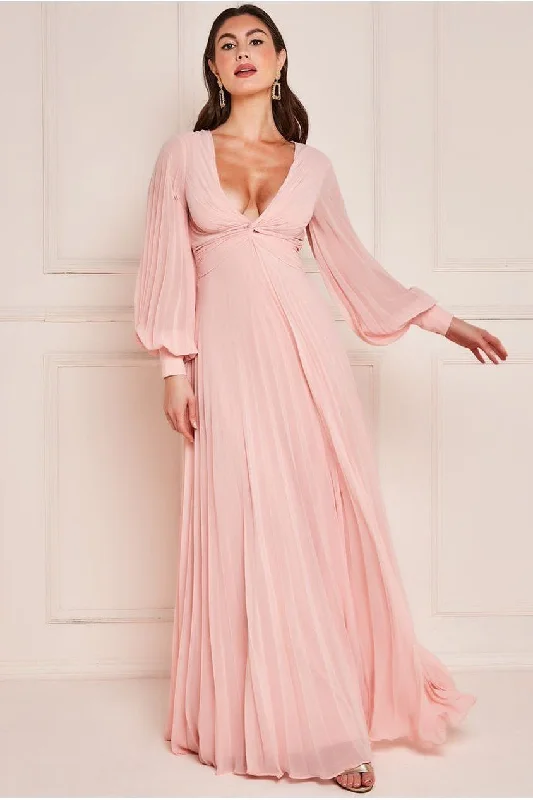 Best Bargains Goddiva Pleated Skirt Chiffon Maxi - Blush