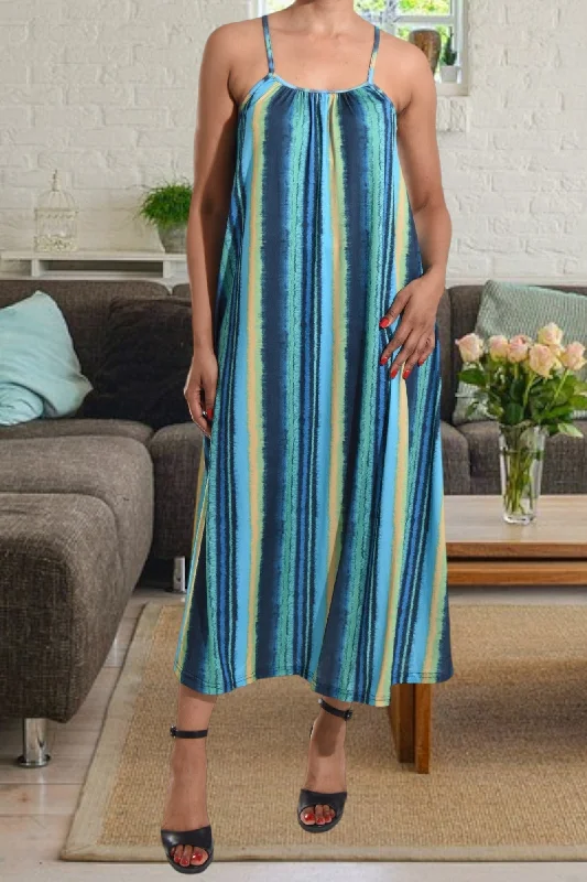 Referral Discount Blue Stripe Strappy Maxi Dress
