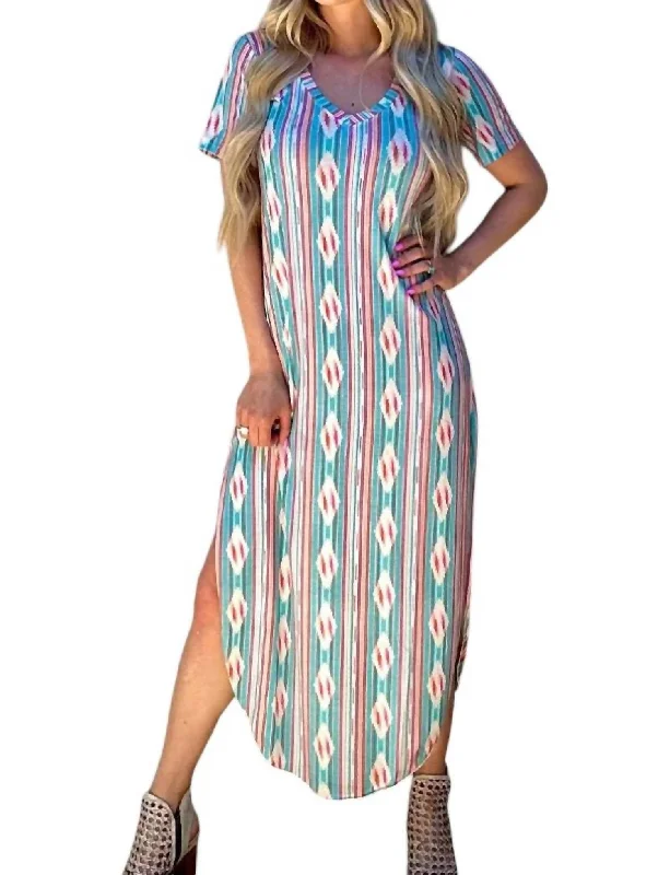 Price Rollback Momma Mia Maxi Dress In Blue Aztec