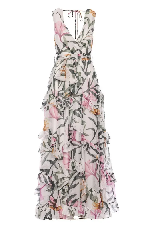 Savings Bonanza Jasmin Sleeveless Ruffle Maxi Dress In White