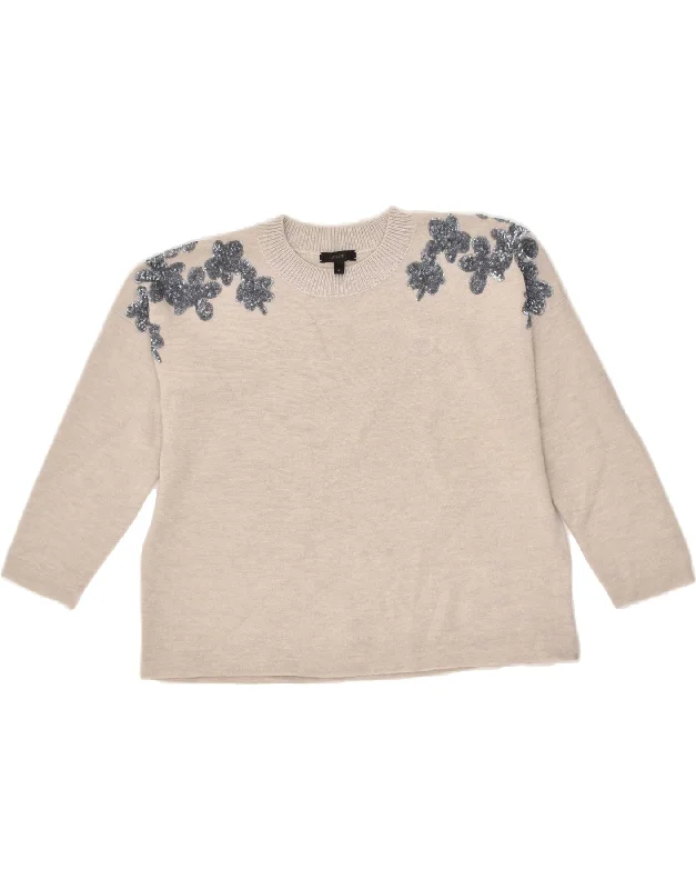 Act Fast J. CREW Womens Oversized Crew Neck Jumper Sweater UK 10 Small Grey Floral