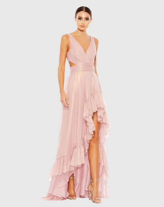 Crazy Deals Cut Out High Low Ruffle Gown