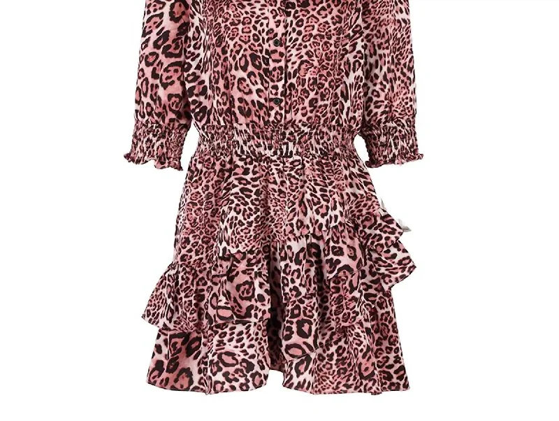 Take Advantage Women's Ruffle Tiered Dress In Pink Leopard