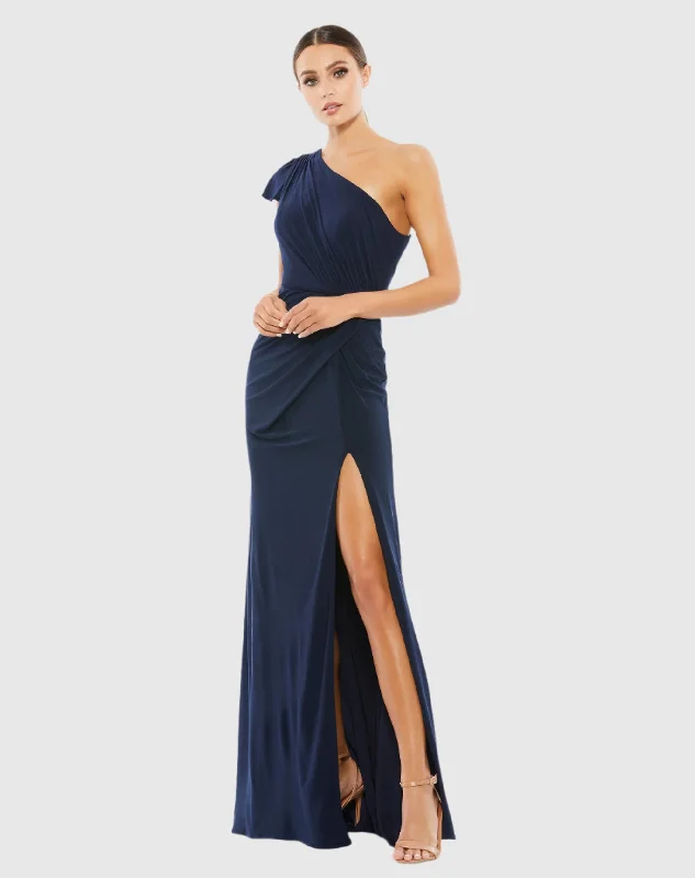 Steals and Deals Ruffled One Shoulder Draped Gown