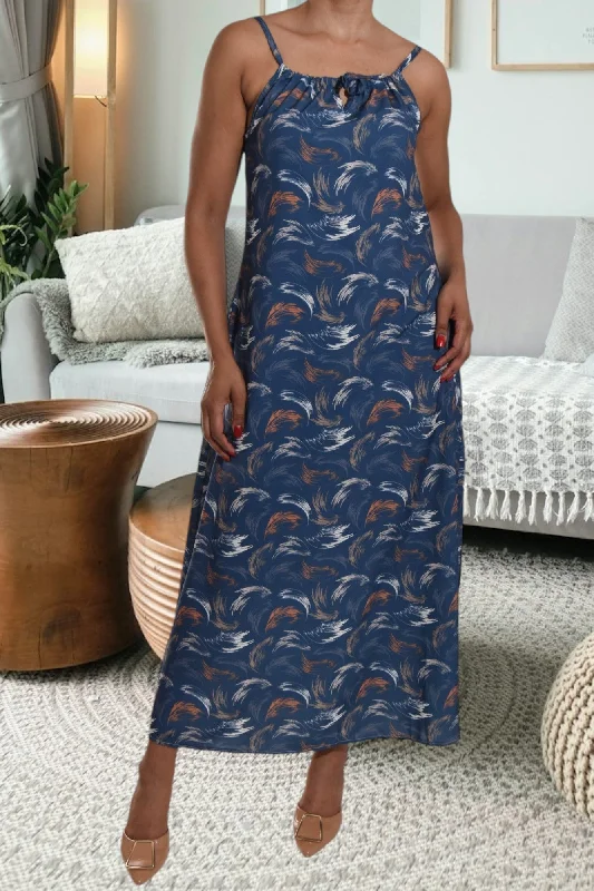 Seasonal Clearance Rust Printed  Strappy Maxi Tie Dress
