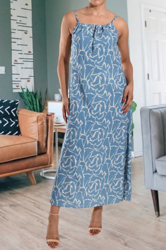 Inventory Reduction Grey Printed Strappy Maxi Tie Dress
