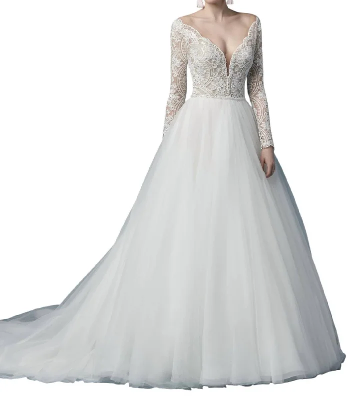 Blowout Deals Mallory Dawn Wedding Dress In Ivory/nude