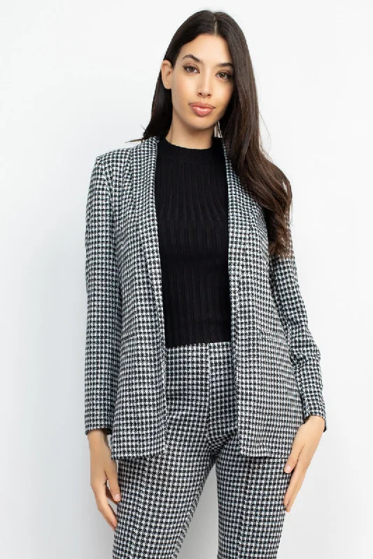 Major Savings Houndstooth Notch Seamed Blazer
