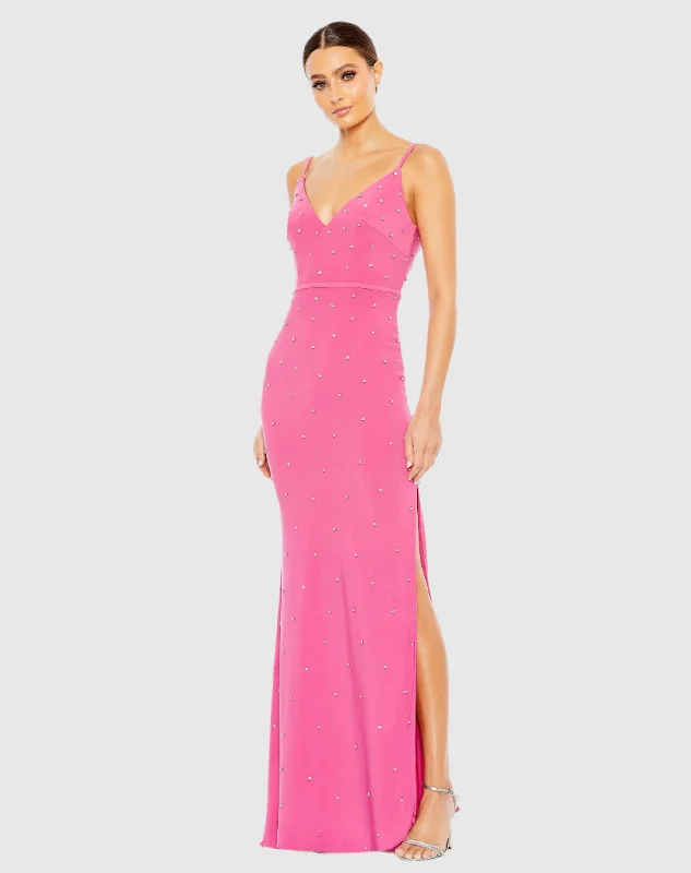 Limited Stock Rhinestone Embellished V-Neck Gown