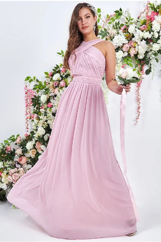 Deal of the Week Goddiva Halter Neck Chiffon Maxi Dress - Blush