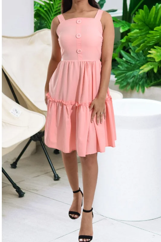 Limited Availability Ladies Peach Ruffle Mini Dress