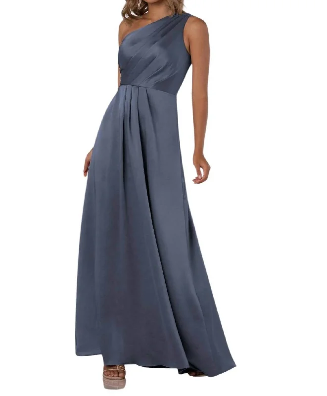 Limited Availability One-Shoulder Charmeuse Bridesmaid Dress With Subtle Pleats In Shadow