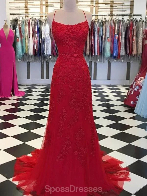 Limited Stock Sexy Red Lace Mermaid Long Evening Prom Dresses, Evening Party Prom Dresses, 12318